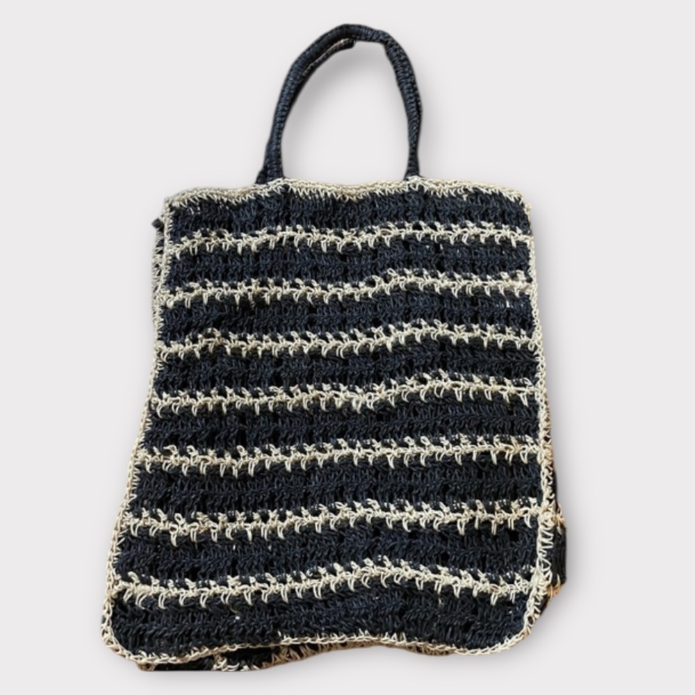 Large Black and Cream Woven Tote Bag